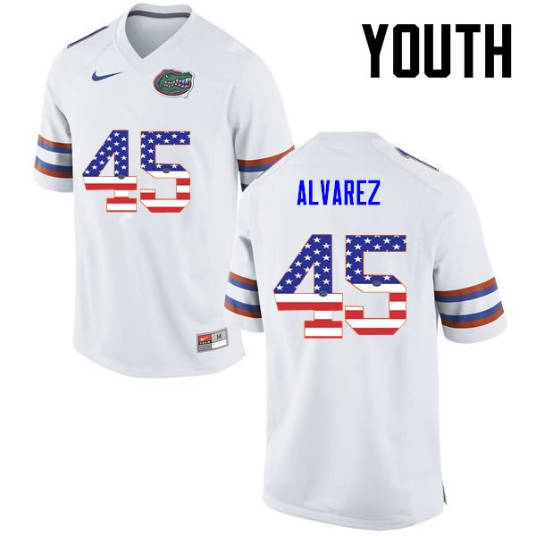 NCAA Florida Gators Carlos Alvarez Youth #45 USA Flag Fashion Nike White Stitched Authentic College Football Jersey GHT6264VU